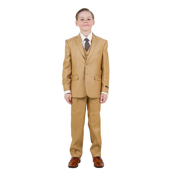 Boys Sharkskin 5pc Wheat Suit Set by Tazzio - Picture 4 of 7